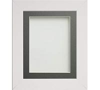Frame Company Watson Range White 7x5 inch Picture Photo Frame with Grey Mount for Image 6x4 inch *Choice of Sizes* Fitted with Real Glass