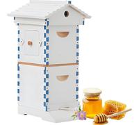 Frame Complete Bee Box with Honey Spout & Observation Window, Self-Flow Hive Beehive Starter Kit, Wooden Hive with 6 Honeycomb Trays, Automatic Honey Harvesting