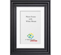 FRAME EAZY Black 12x10 Photo Frame with 9x6 White Mount to Hang Portrait or Landscape - Swept Picture Frame With Safe Perspex Front - 12" x 10" For Picture Size 9" x 6"