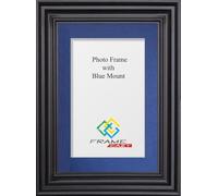 FRAME EAZY Black 70x50cm Photo Frame with 60x40cm Blue Mount to Hang Portrait or Landscape - Swept Picture Frame With Safe Perspex Front - 70 x 50 cm For Picture Size 60 x 40 cm