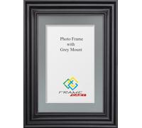 FRAME EAZY Black A5 Photo Frame with A6 Grey Mount to Hang Portrait or Landscape - Swept Picture Frame With Safe Perspex Front - A5 (14.8 x 21cm) For Picture Size A6 (10.5 x 14.8 cm)