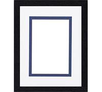 FRAME EAZY Black Double Mount Photo Frame Picture Poster Certificate Frames With Perspex Sheet- White On Blue Mount- 80x60cm For 70x50cm pictures