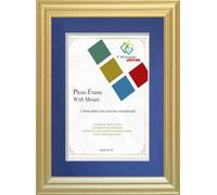 FRAME EAZY Gold 40x30cm Photo Frame with 30x20cm Blue Mount - Antique Style Picture Frame With Safe Perspex Front - 40 x 30 cm For Picture Size 30 x 20 cm