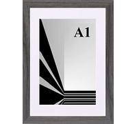 FRAME EAZY Modern A1 Grey Photo Picture Frame Wooden Poster Frames with White Mount to Hang Portrait or Landscape