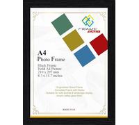 FRAME EAZY Modern Black A4 Photo Frame in Size 29.7 x 21cm Picture Frames - A4 Certificate Frame - Picture Frame - Black Frame with Clear Safe Perspex Front & Wall Mounted Hooks & Stand
