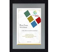 FRAME EAZY Modern Black Photo Picture Frame Poster Certificate Frames with Grey Mount - 6x4 For 3.5x2.5 Inch Picture