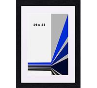Frame Eazy Modern Black Wooden 14x11 Picture Photo Frame with White Mount to Hang Portrait or Landscape