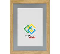 FRAME EAZY Modern Oak Photo Picture Frame Poster Certificate Frames with Grey Mount - 20x16 For 15x10 Inch PictureOak