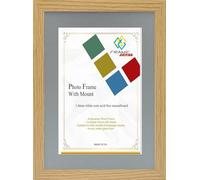 FRAME EAZY Modern Oak Photo Picture Frame Poster Certificate Frames with Grey Mount - 20x16 For A3 Inch Picture
