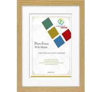 FRAME EAZY Modern Oak Photo Picture Frame Poster Certificate Frames with White Mount - 10x8 For 8x6 Inch Picture