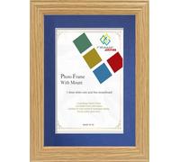 FRAME EAZY Oak 12x10 Photo Frame with 9x7 Blue Mount - Antique Style Picture Frame With Safe Perspex Front - Frame 12" x 10" For Picture Size 9" x 7"