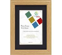 FRAME EAZY Oak 14x11 Photo Frame with 12x8 Black Mount - Antique Style Picture Frame With Safe Perspex Front - Frame 14" x 11" For Picture Size 12" x 8"