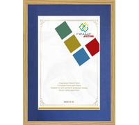 FRAME EAZY Oak 18x12 Photo Frame with 15x10 Blue Mount to Hang Portrait or Landscape - Thin Picture Frame With Safe Perspex Front -18" x 12" For Picture Size 15" x 10"