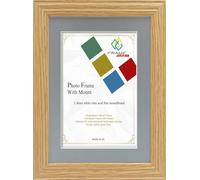 FRAME EAZY Oak 20x16 Photo Frame with 16x12 Grey Mount - Antique Style Picture Frame With Safe Perspex Front - Frame 20" x 16" For Picture Size 16" x 12"