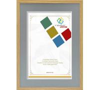 FRAME EAZY Oak 50x40cm Photo Frame with 40x30cm Grey Mount to Hang Portrait or Landscape - Thin Picture Frame With Safe Perspex Front - 50 x 40 cm For Picture Size 40 x 30 cm
