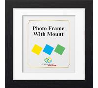 FRAME EAZY Square Black Photo Frame Picture Frame with White Mount - Comes With Safe Perspex Front & Wall Hanging Hooks - Square Frame 6"x6" Pic Size 4"x4" Mount
