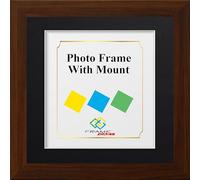 FRAME EAZY Square Dark Oak Photo Frame Picture Frame with Black Mount - Comes With Safe Perspex Front & Wall Hanging Hooks - Square Frame 16"x 16" Pic Size 14"x 14" Mount