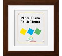 FRAME EAZY Square Dark Oak Photo Frame Picture Frame with White Mount - Comes With Safe Perspex Front & Wall Hanging Hooks - Square Frame 18"x18" Pic Size 12"x12" Mount