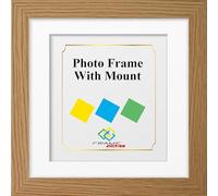 FRAME EAZY Square Oak Photo Frame Picture Frame with White Mount - Comes With Safe Perspex Front & Wall Hanging Hooks - Square Frame 40 x 40 cm Pic Size 30 x 30 cm Mount