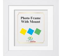 FRAME EAZY Square White Photo Frame Picture Frame with White Mount - Comes With Safe Perspex Front & Wall Hanging Hooks - Square Frame 16"x16" Pic Size 10"x10" Mount