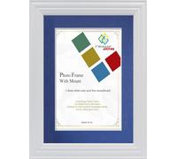 FRAME EAZY White A1 Photo Frame with A2 Blue Mount - Antique Style Picture Frame With Safe Perspex Front - Frame A1 (84.1 x 59.4) For Picture Size A2 (59.4 x 42.0)