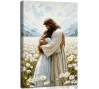 Frame Jesus Hugging Girl Canvas Wall Art Jesus and Woman Wall Decor Pictures Modern Christian Healing Embrace Mormon Prints Posters for Hallway Bathroom Dining Living Room Kitchen Wall Bedroom