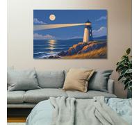 Frame-Minimalist Lighthouse at Night Illustration Wall Art for Home Decor | For on a feature wall, printed canvas picture helps complete the room for a simple interior update