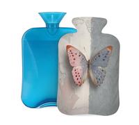 Frame Pink Blue Butterfly Hot Water Bottle 2L | Hot Water Bottles with Soft Plush Polyester Cover for Adults, Women Menstrual Cramps Pain Relief, Hand Feet Warmer