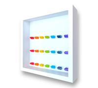 Frame Punk Display for LEGO Minifigures - 21 - Rainbow - White | Display Case, White Background, White Frame, Rainbow-Coloured Mounts, Dust Protection, Wall Mountable, Assembled in UK