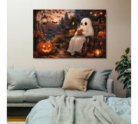 Frame-Stained Glass Ghost and Coffee Under the Moon Wall Art for Home Decor | For space update, home wall art works with existing furniture for a simple interior update