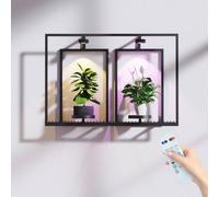 Frame Wall Plant Stand Indoor, Metal Wall Planters Holders with Remote Grow Light, Picture Frame Plant Shelves Wall Decor for Bedroom Bathroom Living Room Home Office (1, 2 Plant Stand)