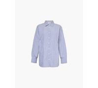 Frame Womens Dark Chambraythe Borrowed Striped Cotton-blend Poplin Shirt L
