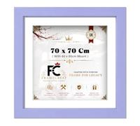 FRAMECREST LTD Elegant 70 X 70 CM Wall Frame, Solid Engineered Wood Finish With 60 X 60 CM White Mount, Hanging Hooks For Portrait Or Landscape Display, Square Poster Frame - [Purple]