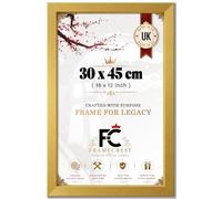 FRAMECREST LTD - Flat Style 30 X 45 CM Picture Frame, Modern Wall Art, Rectangular Photo Frame With Thin Slim Edge And Wall Hooks For Posters, Prints And Photos, For Office Walls - [Gold]