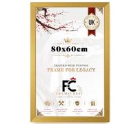 FRAMECREST Luxurious 80x60cm Flat Picture Frame | Engineered Wood Frame | Crystal Clear Perspex | Elegant Classic Design for Home Décor - [Gold]