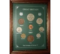 Framed 1951 British Coin Gift Set (Vintage 74th Birthday Year of Birth or Wedding Anniversary Present) Without Rare Penny