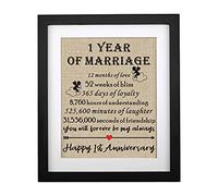Framed 1st Anniversary Burlap Print Gifts for Couple 1st Wedding Anniversary Keepsake Gift for Husband Wife Paper Anniversary 1 Year of Marriage