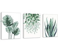 Framed 3 Panel Plant Wall Decor Print Tropical Leaves Paintings Pictures Boho Decoration for Living Room Bedroom Kitchen Bathroom Modern Artwork Ready to Hang 30x40cm