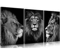 Framed 3 Pces Lion Black and White Canvas Wall Art Man's Gift Decor Africa Wild Animals Head Portrait Modern Poster Prints Painting Wall Pictures for Living Room Bedroom Hotel Home Decorate