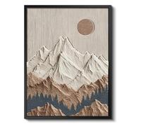 Framed 3D Stacked Double-Panel Sandstone Mountain Wall Art, Abstract Nature Landscape with Sun 12x16 Inch Framed Print, Textured Artwork Modern Rustic Living Room Bedroom Office Decor
