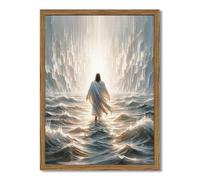 Framed 3D Textured Christian Wall Art, Jesus Walking on Water Wall Decor Paintings, Hand-Drawn Sandstone Walk with Christ Pictures Religious Home Decor for Living Room Church Prayer Room 12x16 inch
