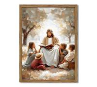 Framed 3D Textured Jesus Christ Wall Art, Jesus With Children Paintings for Living Room Church Prayer Room (Jesus With Children, 16L x 12W, Framed)