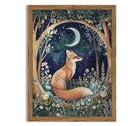 Framed 3D Textured Vintage Wall Art - Cottagecore Hand Drawn Sandstone Fox Paintings Wall Decor, Whimsical Forest Animal Floral Botanical Aesthetic for Bedroom Living Room Nursery 16x24 inch
