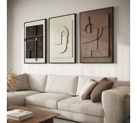 Framed Abstract 3D Textured Wall Art for Living Room, 3 Piece Modern Neutral Artwork for Walls, Brown White Geometric Sandstone Textured Painting for Bedroom, Home Office Decor-Total Size 30x60 Inch