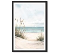 Framed Abstract Coastal Beach Sailboat Autumn Poster Canvas Print Art Modern Boho Wall Art Painting Pictures Wall Decor Elegant Art Print Home Decor for Living Room Bedroom (Black Framed,8" Lx10 W)