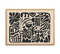 Framed Abstract Floral Black and Beige Canvas Print Art Boho Wall Art Painting Minimalist Aesthetic Pictures Trendy Wall Decor Home Decor for Living Room (Wood Framed,12L x16W)