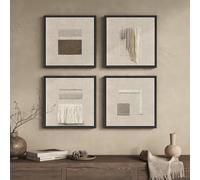 Framed Abstract Geometric Wall Art Decor, 4 Piece Modern Minimalist Neutral 2D Canvas Wall Art Prints, Contemporary Beige Square Artwork for Walls Living Room Dining Room Bedroom Hallways, 12x12