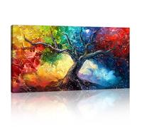 Framed Abstract Red Blue Trees Canvas Wall Art, Large Nature Colorful Trees Wall Paintings Fantasy Tree Art Prints Pictures Artwork for Living Room Bedroom Wall Decor Ready To Hang 50x100cm