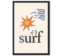Framed Abstract Surf Beach Sun Poster Canvas Print Art Modern Boho Wall Art Painting Pictures Wall Decor Trendy Home Decor Living Room (Black Framed,16" Lx24 W)