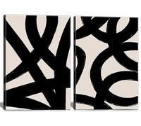 Framed Abstract Wall Art Canvas Set Lines Pictures Modern Mid Century Boho Wall Decor Minimalist Abstract Black Stroke Lines Canvas Painting Artwork Living Room Bedroom Home Office 16"x24"x2